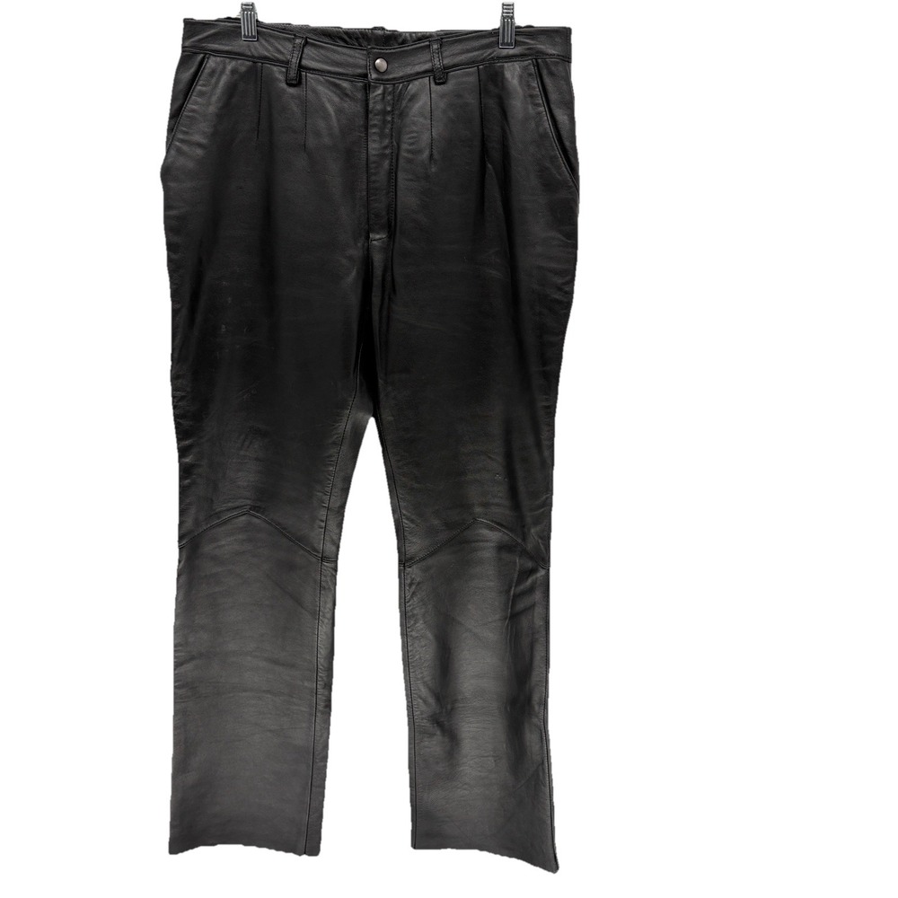 Vintage Excelled Black Genuine Leather Straight Fit Pants Grunge Biker Men 34X31